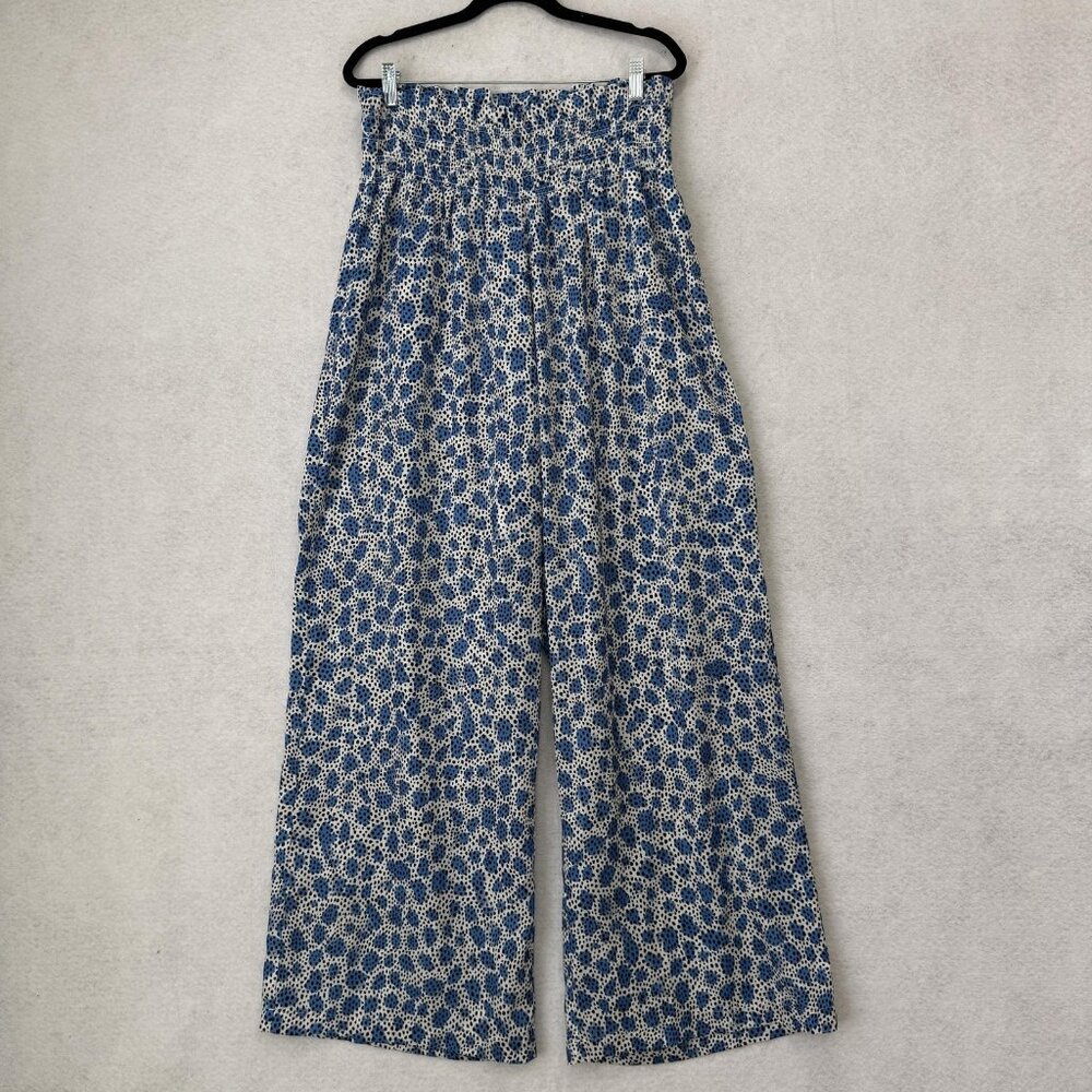 Opening Ceremony Pants Womens Large Blue Animal Print Cropped Wide Leg Pull On